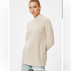 KOTON Oversized Knit Stand Collar Sweater Ecru Cozy Neutral XS S